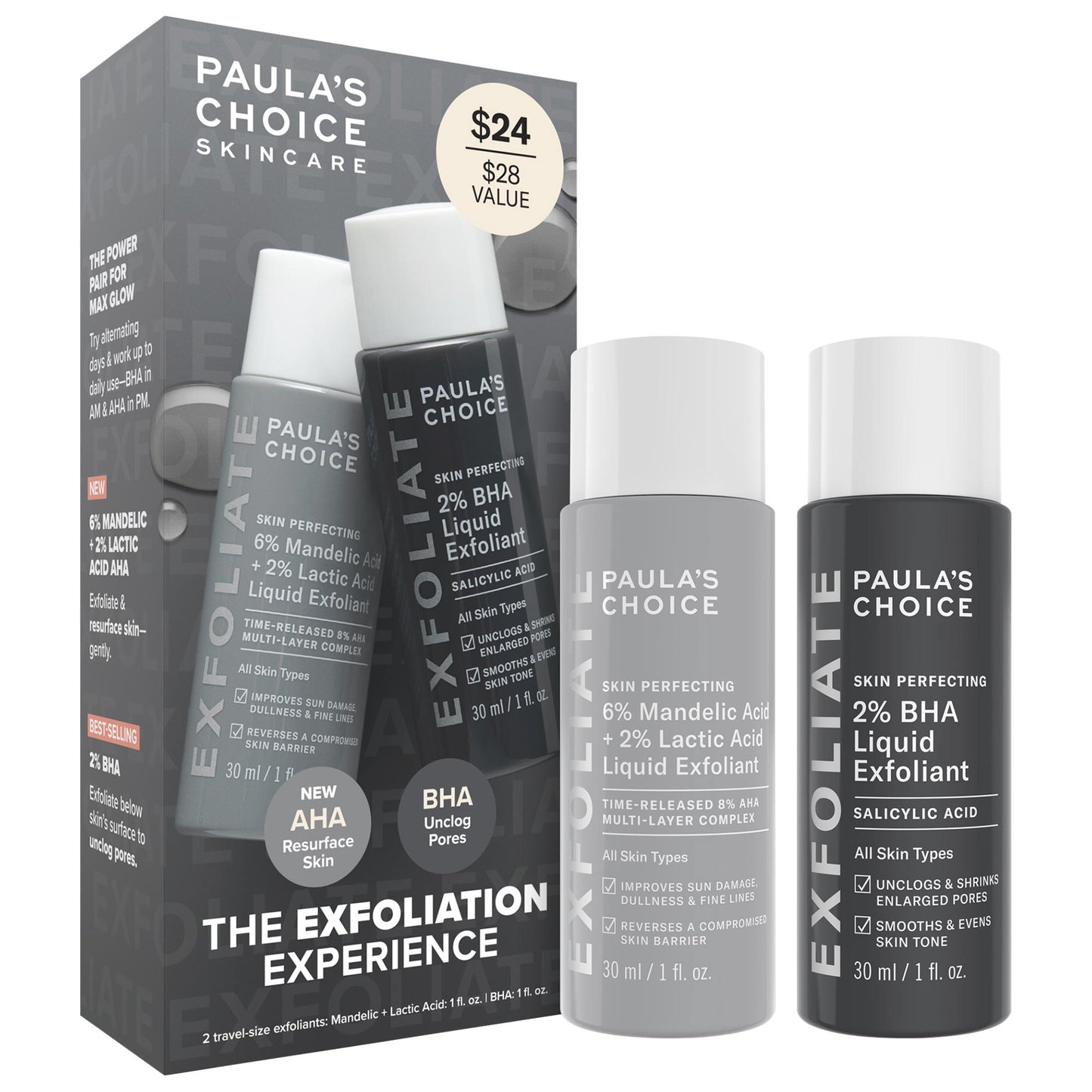 The Exfoliation Experience Kit with 2% BHA + 6% Mandelic Acid AHA